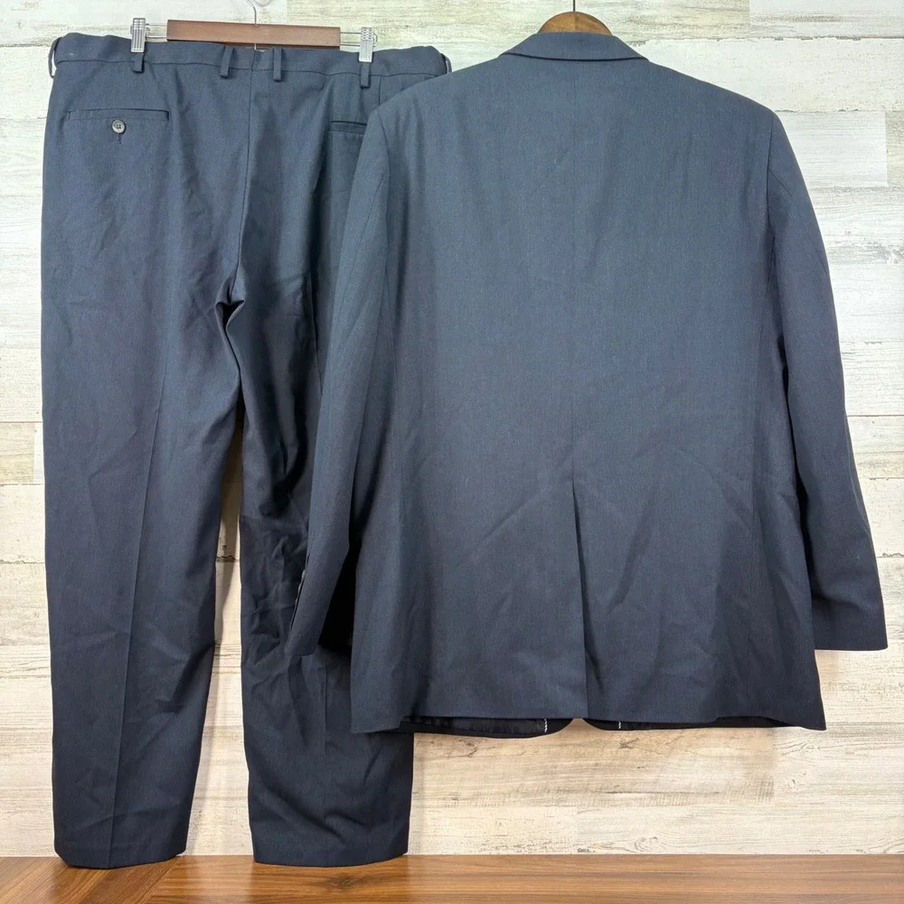 J.M.‎ Haggar Mens Navy Blue Classic Fit 2-Piece Suit Blazer Pants 48L 42x29